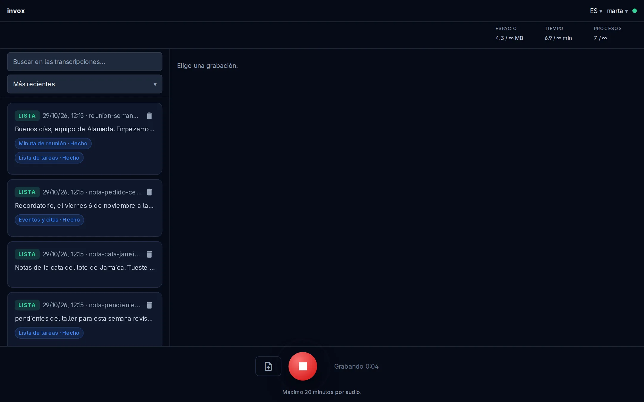 Graba desde el navegador: un clic y empieza la nota de voz.